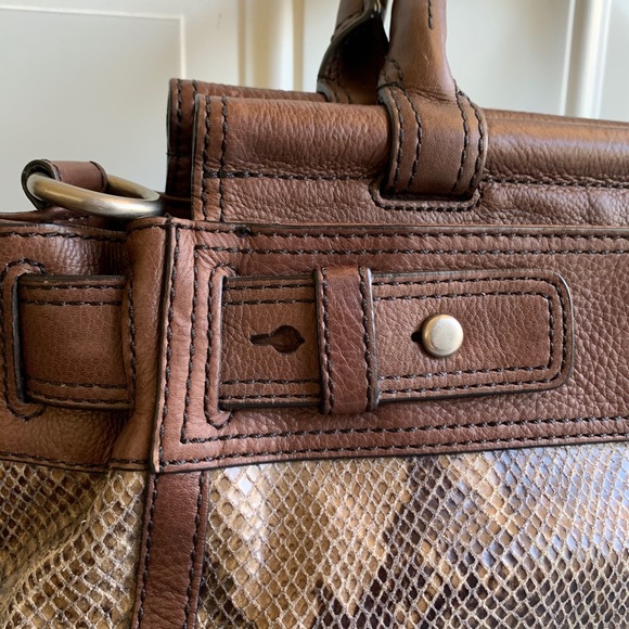 NWOT Fossil Snakeskin Brown Leather Satchel Purse - Picture 3 of 10